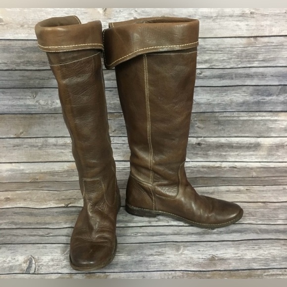 Vintage Frye Paige Cuffed soft brown leather Pull On Riding Boots
